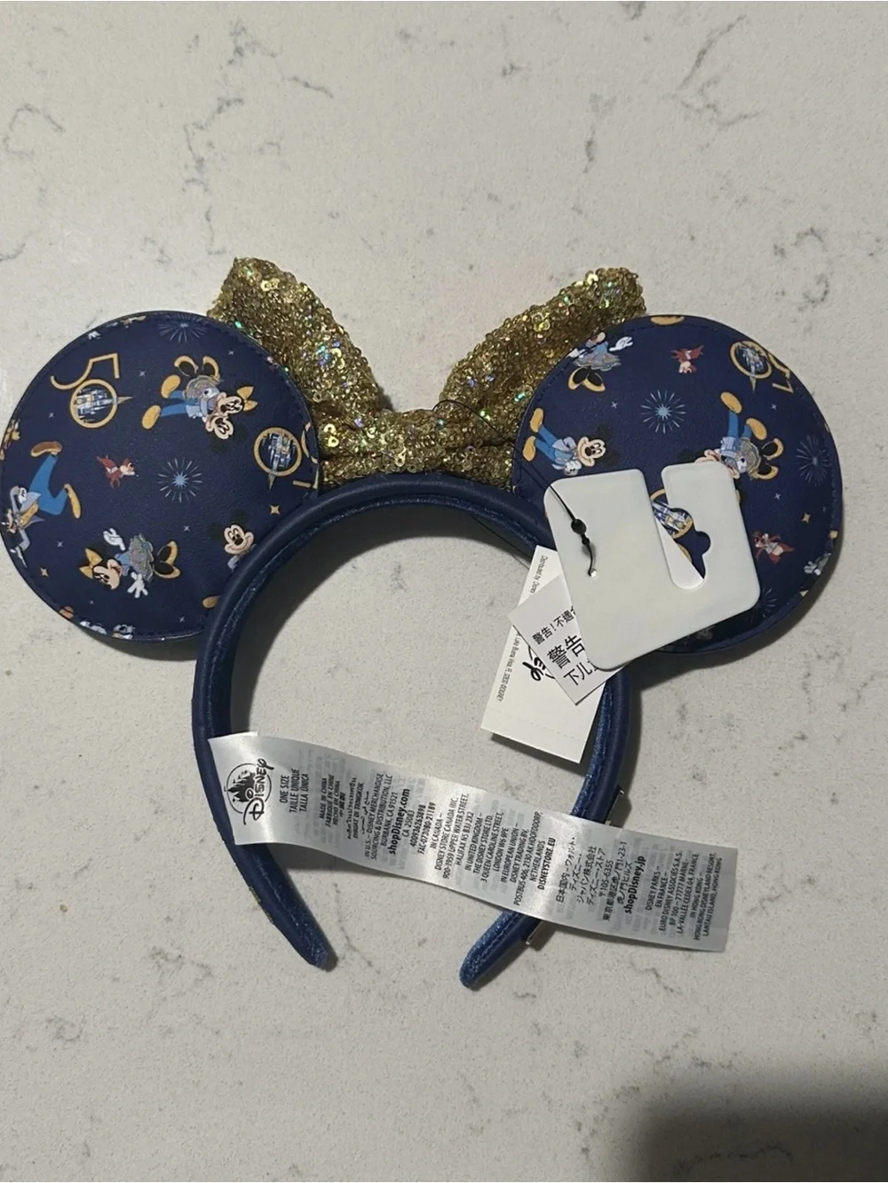Disney World Parks Loungefly 50th Anniversary Minnie Headband Ears Gold Sequin